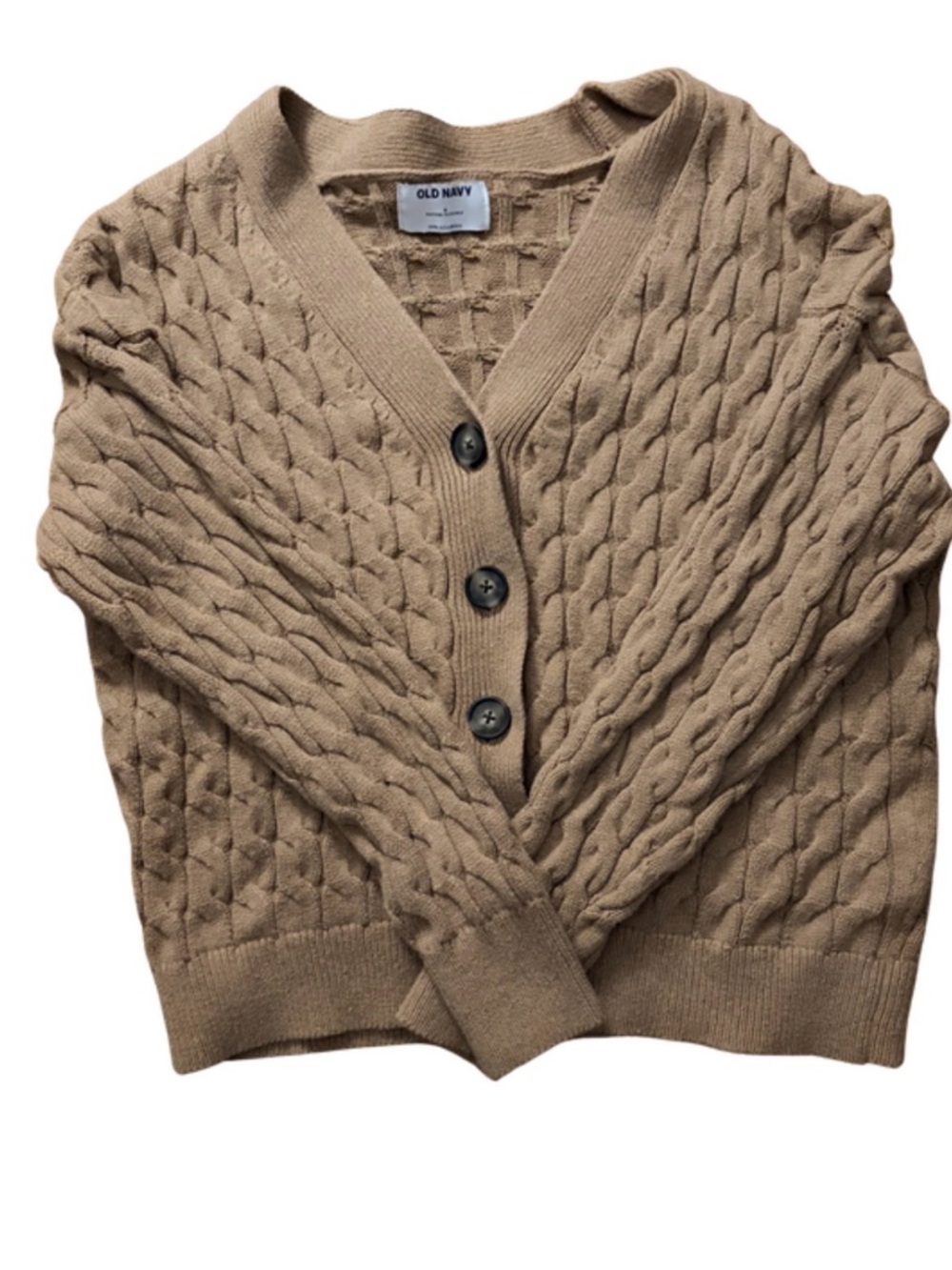 Old Navy Women's Tan Cable-Knit V-Neck Cardigan